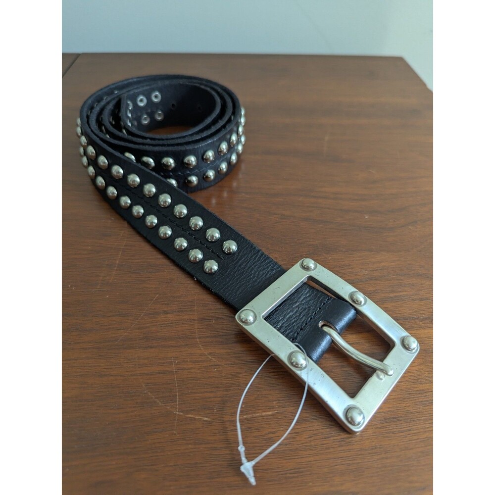 Michael Kors Nickel Studded Belt Black Leather Mens XL Punk Biker Studs Buckle